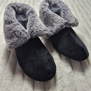 Charter Club Memory Foam Slippers Women's Black with Gray‎ Faux FurL 9-10